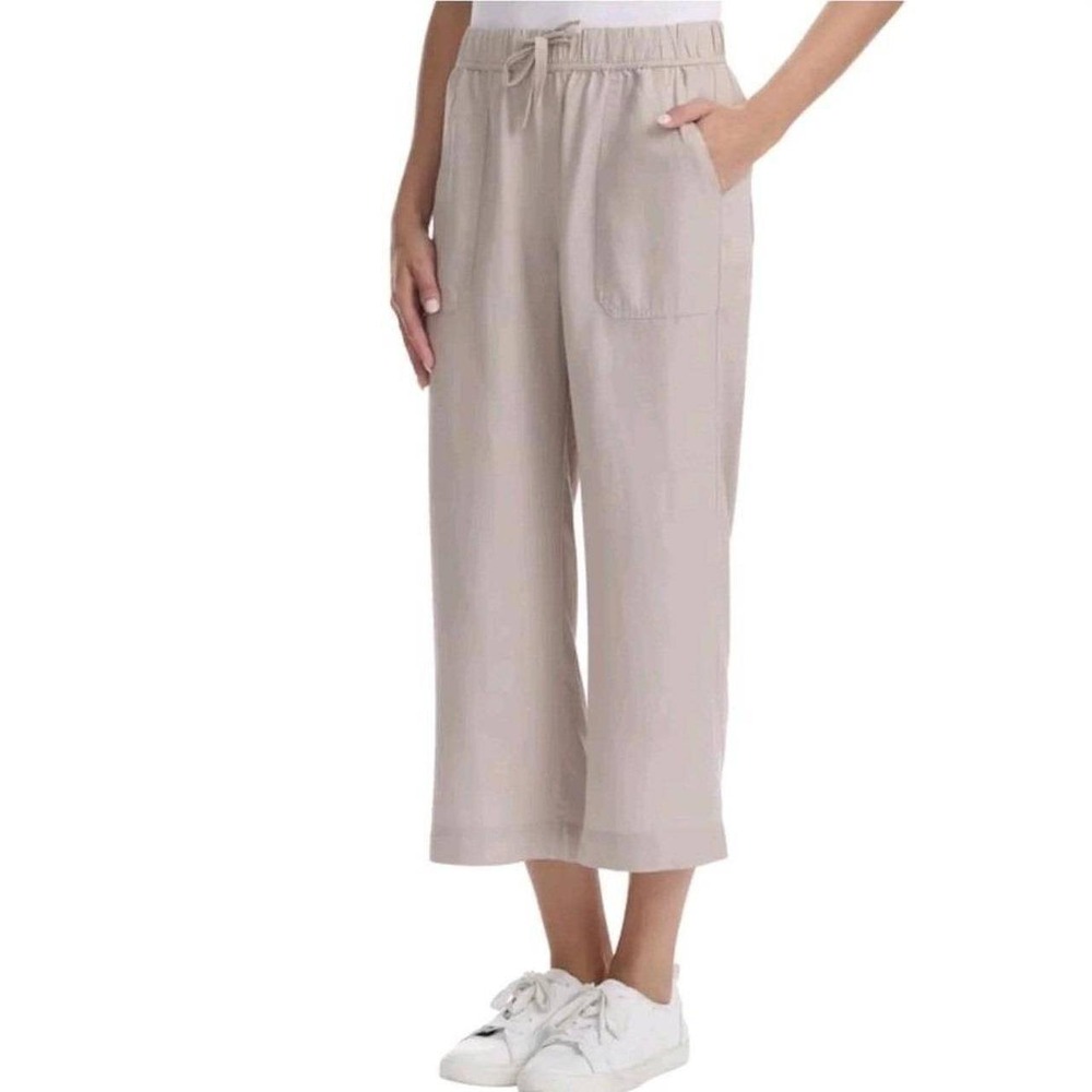 Splendid Angie Crop Wide Leg Pants Lyocell Womens L Cream Coastal Minimalist